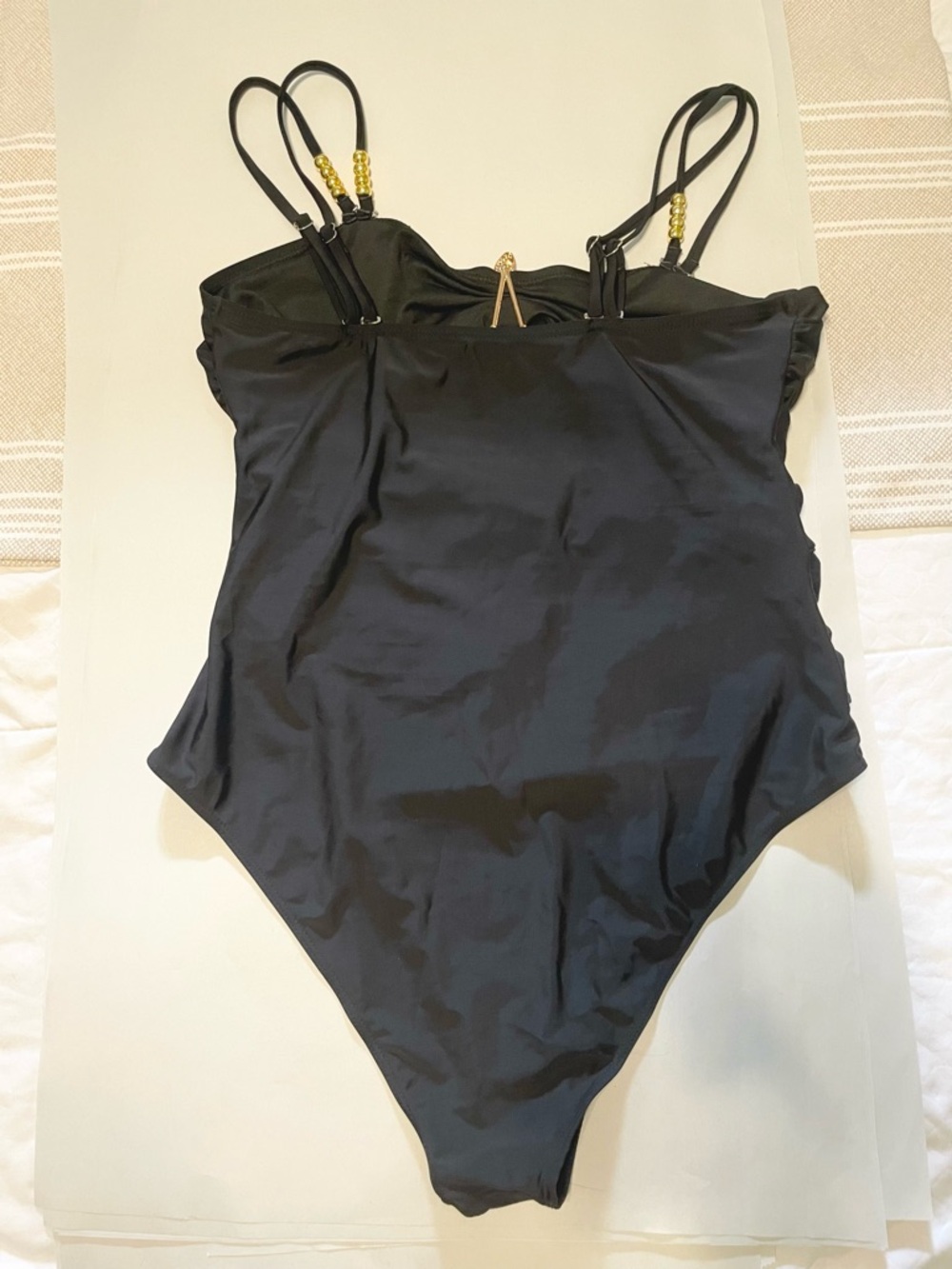 Black Cutout One Piece Swimsuit Gold Starfish Detail 1XL Ruched - Picture 7 of 9
